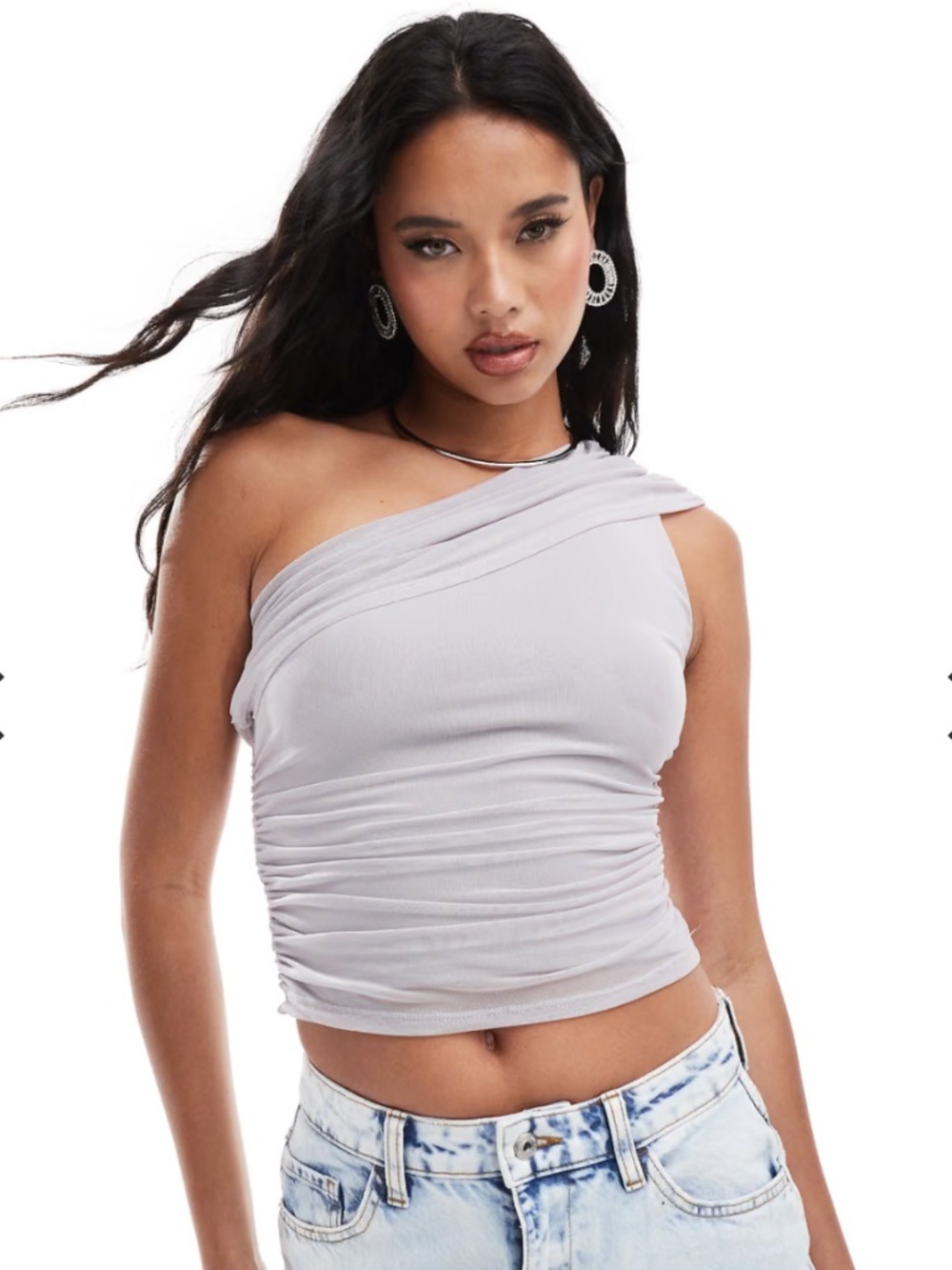 ASOS DESIGN - mesh one shoulder drape gathered top in gray - NWOT